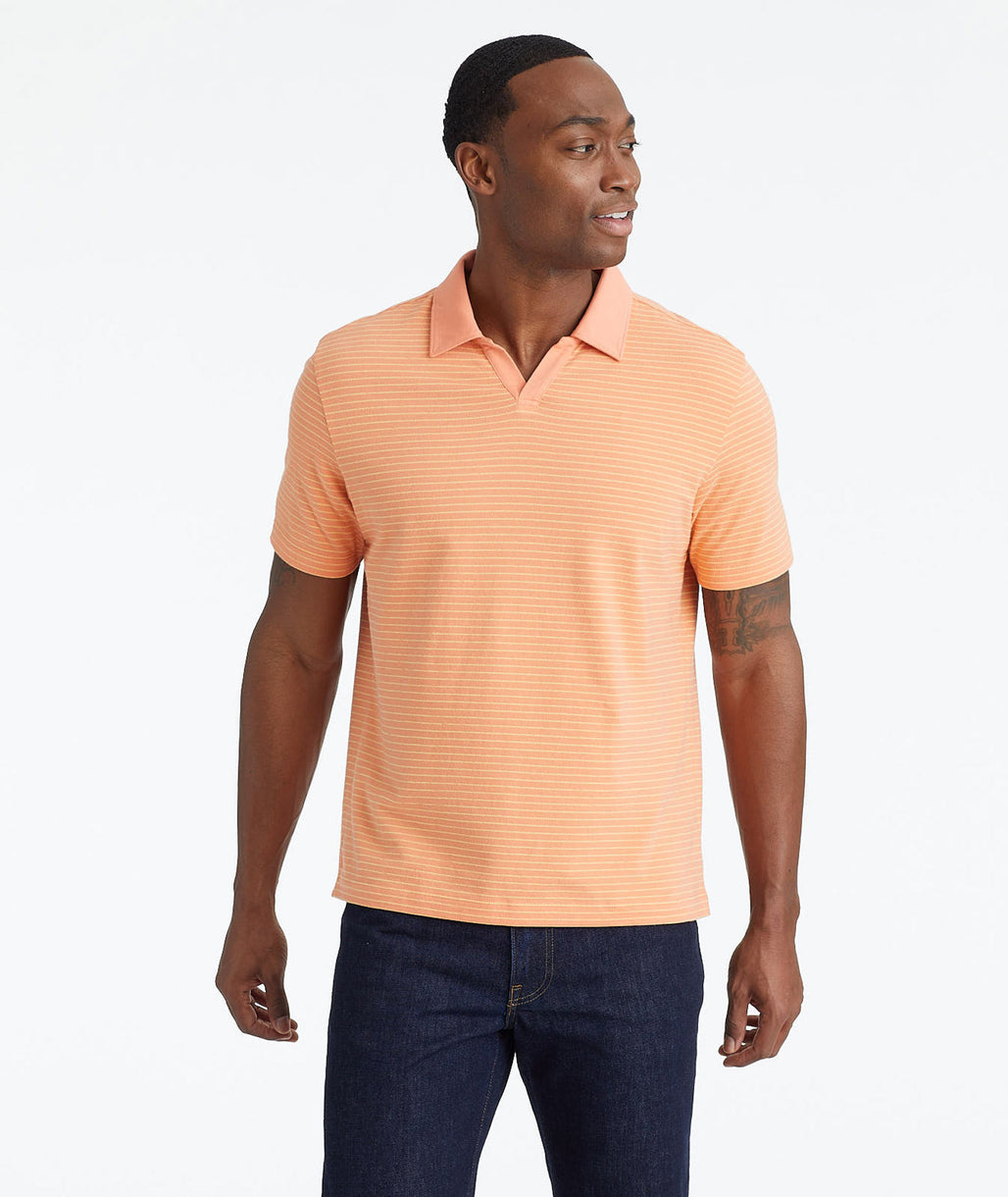 Model wearing a Orange Johnny Collar Polo