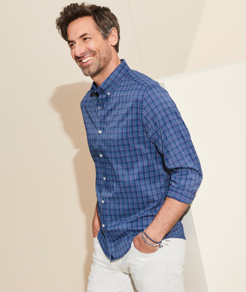 Wrinkle-Free Performance Vesparo Shirt Navy With Teal Check | UNTUCKit