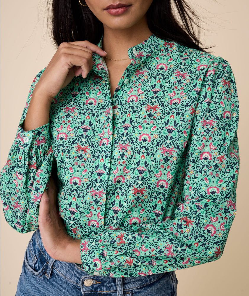 Cotton Band Collar Regina Shirt - FINAL SALE
