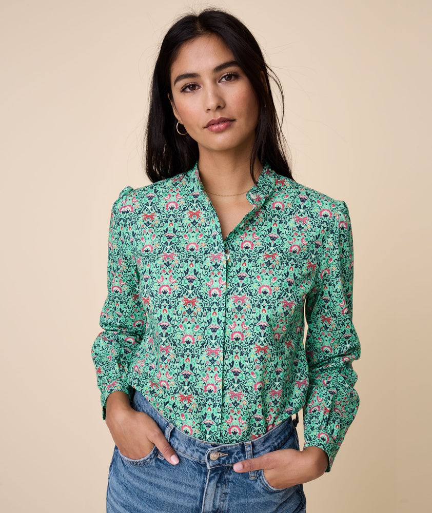 Cotton Band Collar Regina Shirt - FINAL SALE