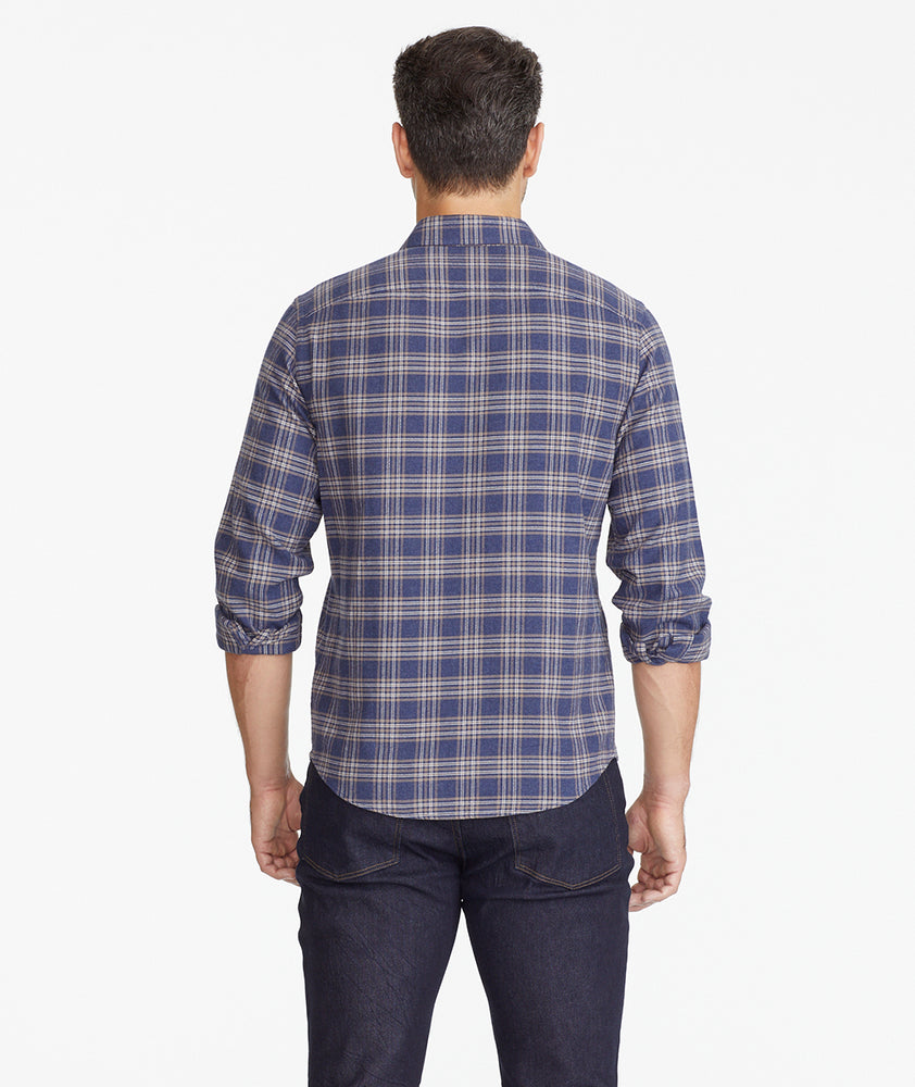 Model wearing a Blue Flannel Relusso Shirt