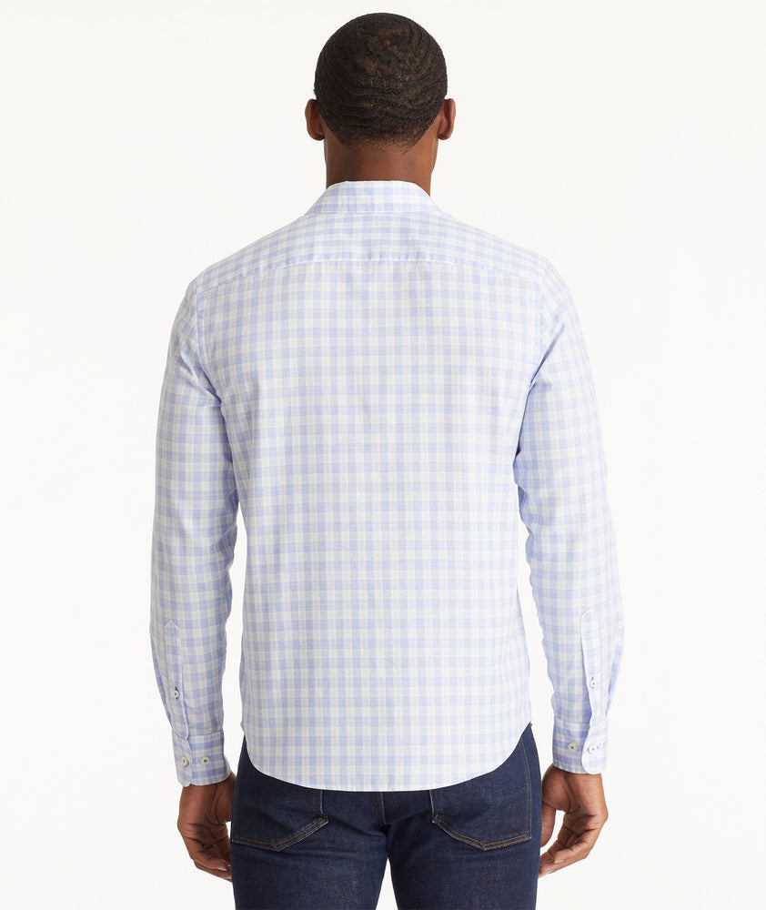 Model wearing an UNTUCKit Light Purple Vintage Wash Riverland Shirt