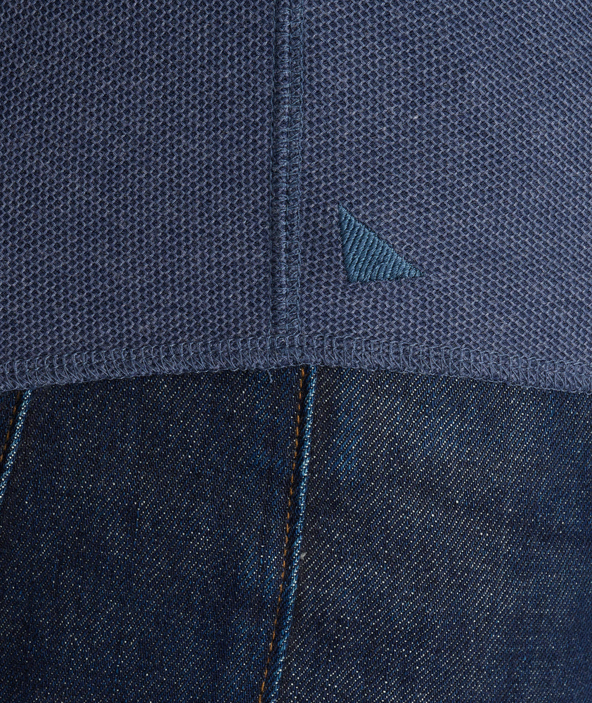 Model wearing a Navy Textured Long-Sleeve Henley