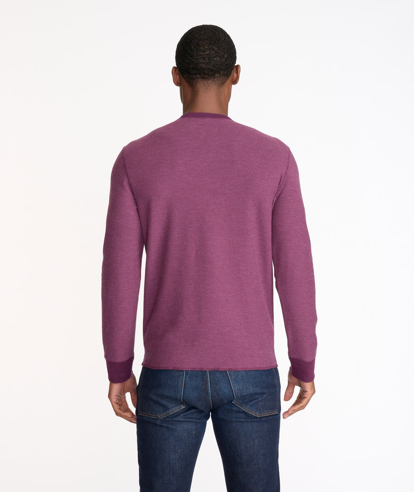 Model wearing a Purple Textured Long-Sleeve Henley