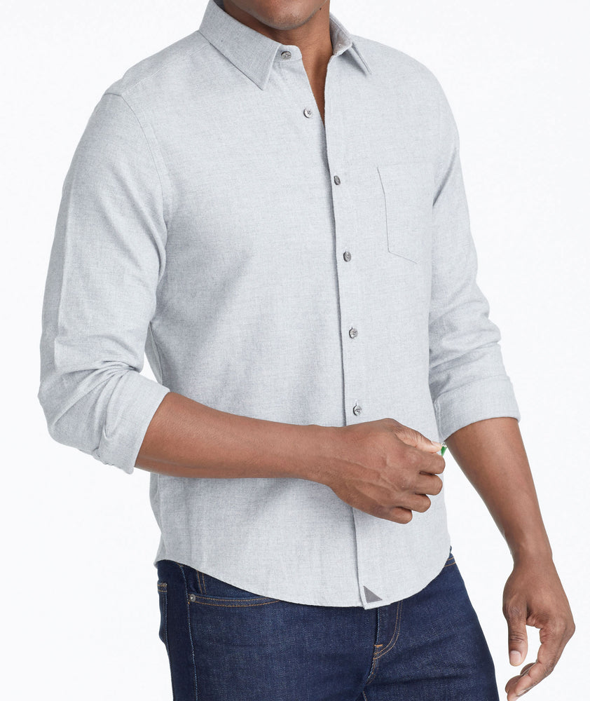Model wearing a Grey Flannel Sherwood Shirt