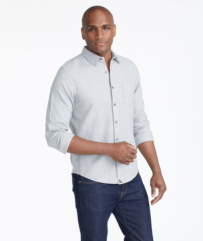 Model wearing a Grey Flannel Sherwood Shirt