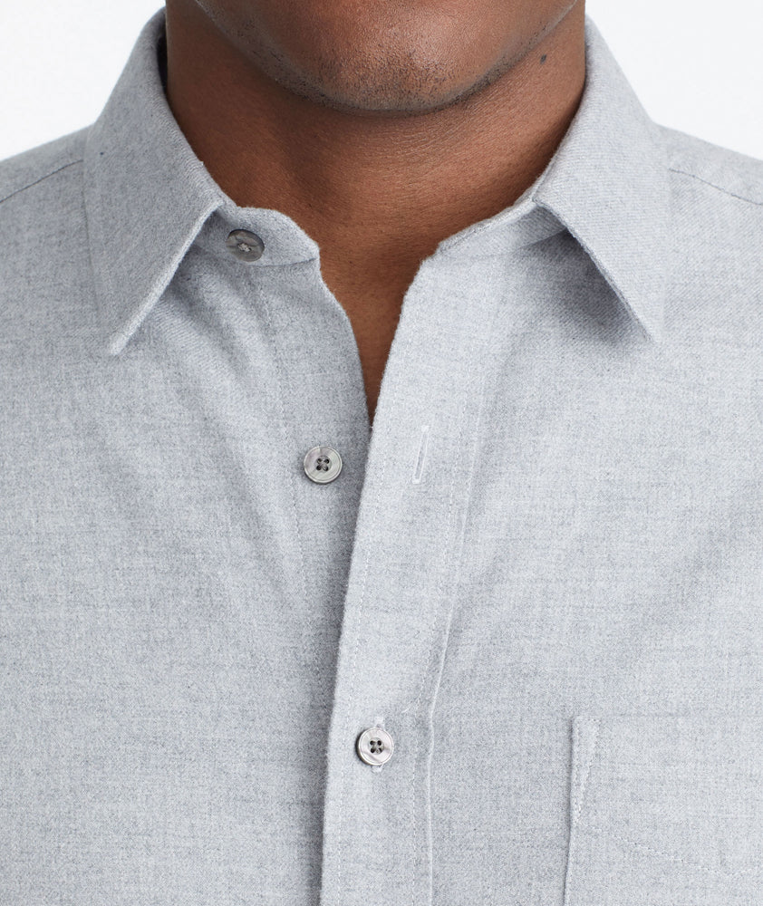 Model wearing a Grey Flannel Sherwood Shirt