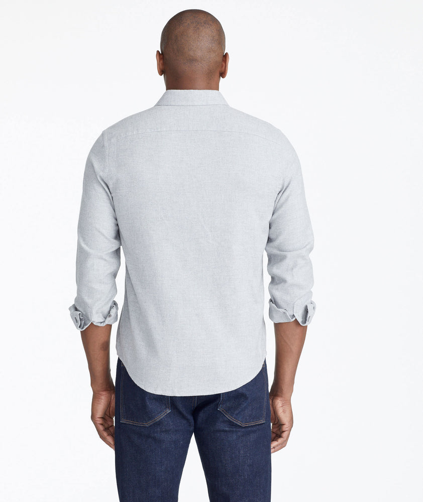 Model wearing a Grey Flannel Sherwood Shirt