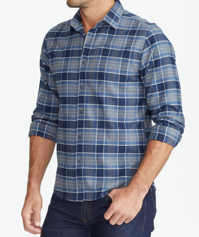 Model wearing a Grey Heavyweight Wrinkle-Free Flannel Sonoraan Shirt