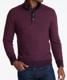 Model wearing a Purple Merino Wool Button-Neck Sweater
