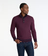 Model wearing a Purple Merino Wool Button-Neck Sweater
