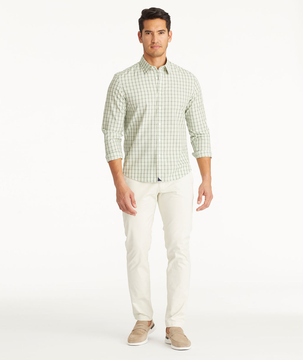 Model wearing UNTUCKit Stone Chino Pants