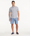 Model wearing a Blue Cotton-Linen Shorts