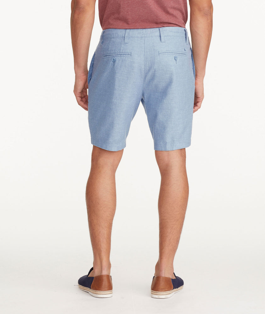 Model wearing a Blue Cotton-Linen Shorts