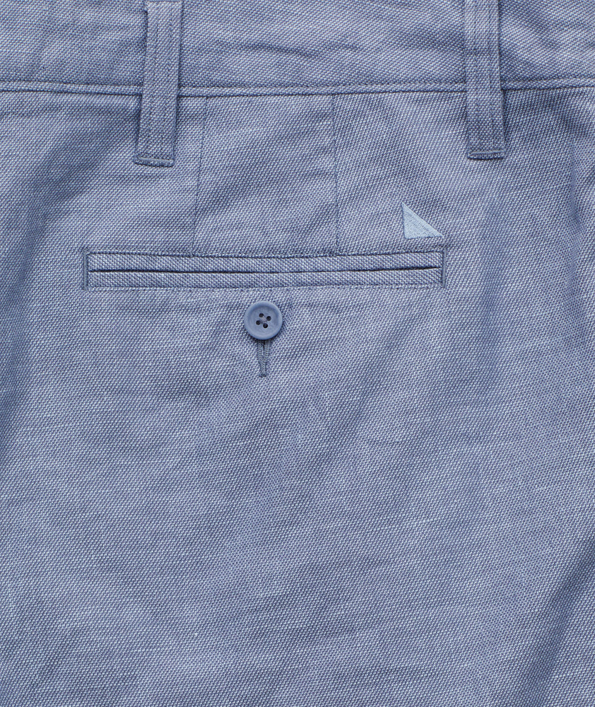 Model wearing a Blue Cotton-Linen Shorts