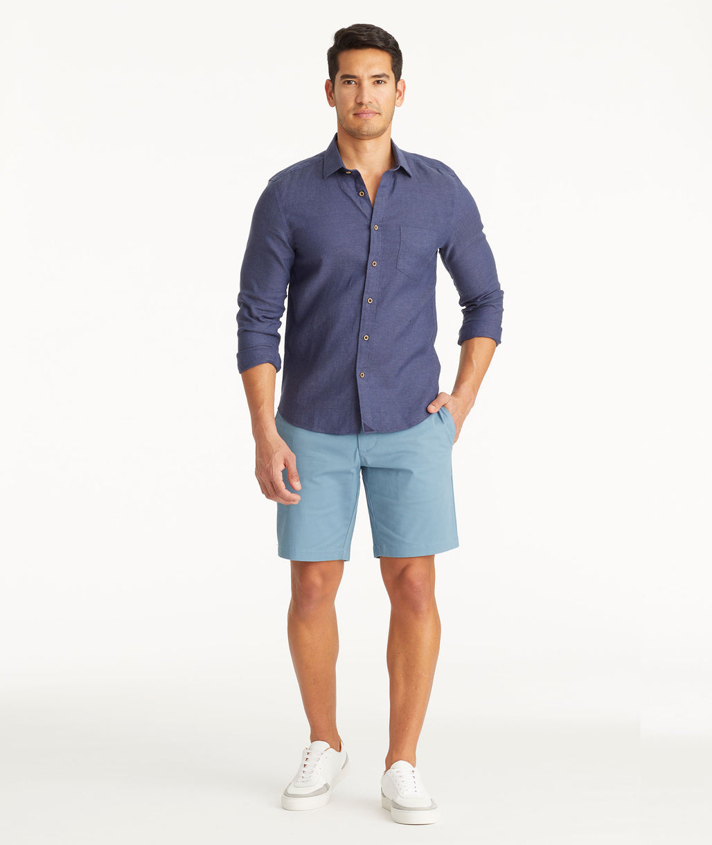 Model wearing UNTUCKit Mid Blue 9