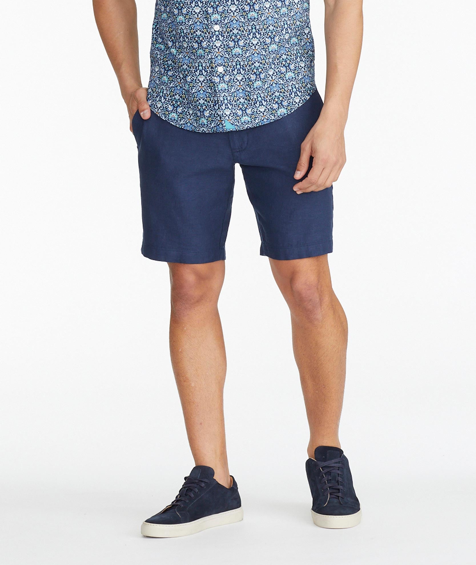 Lightweight Cotton Linen Shorts Navy UNTUCKit