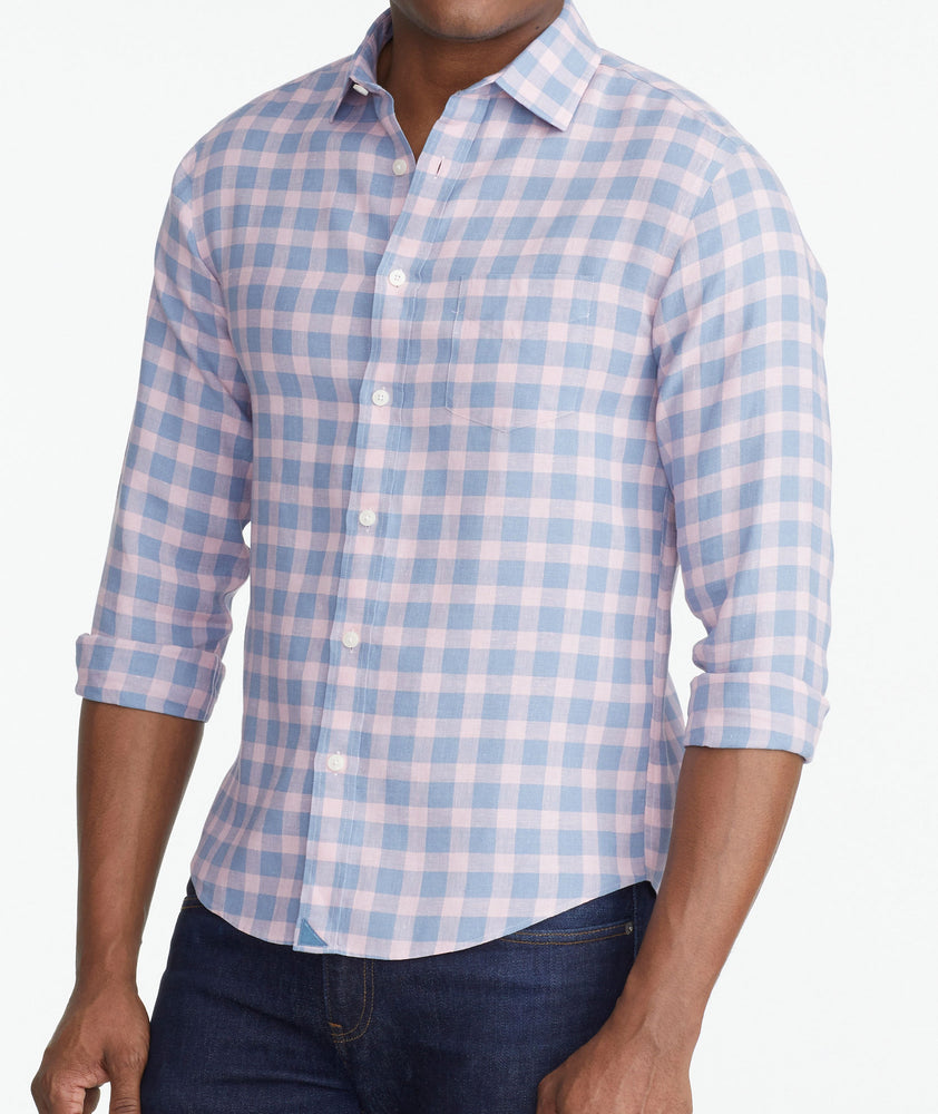 Model wearing a Pink Wrinkle-Free Sutton Shirt