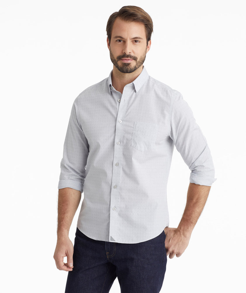 Model wearing a Grey Wrinkle-Free Tresor Shirt
