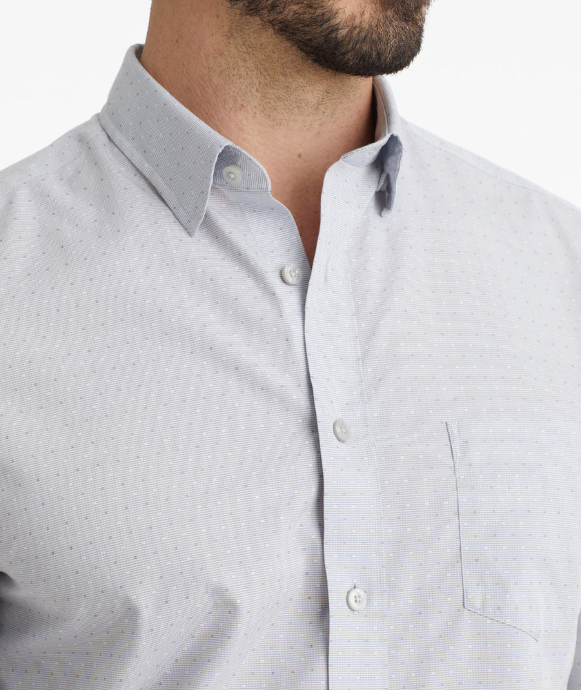 Model wearing a Grey Wrinkle-Free Tresor Shirt