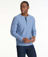 Model wearing a Blue French Terry Long-Sleeve Henley