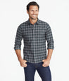 Model wearing a Grey Heavyweight Wrinkle-Free Flannel Vigouroux Shirt