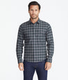 Model wearing a Grey Heavyweight Wrinkle-Free Flannel Vigouroux Shirt