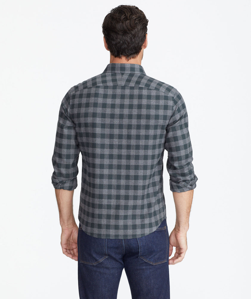 Model wearing a Grey Heavyweight Wrinkle-Free Flannel Vigouroux Shirt