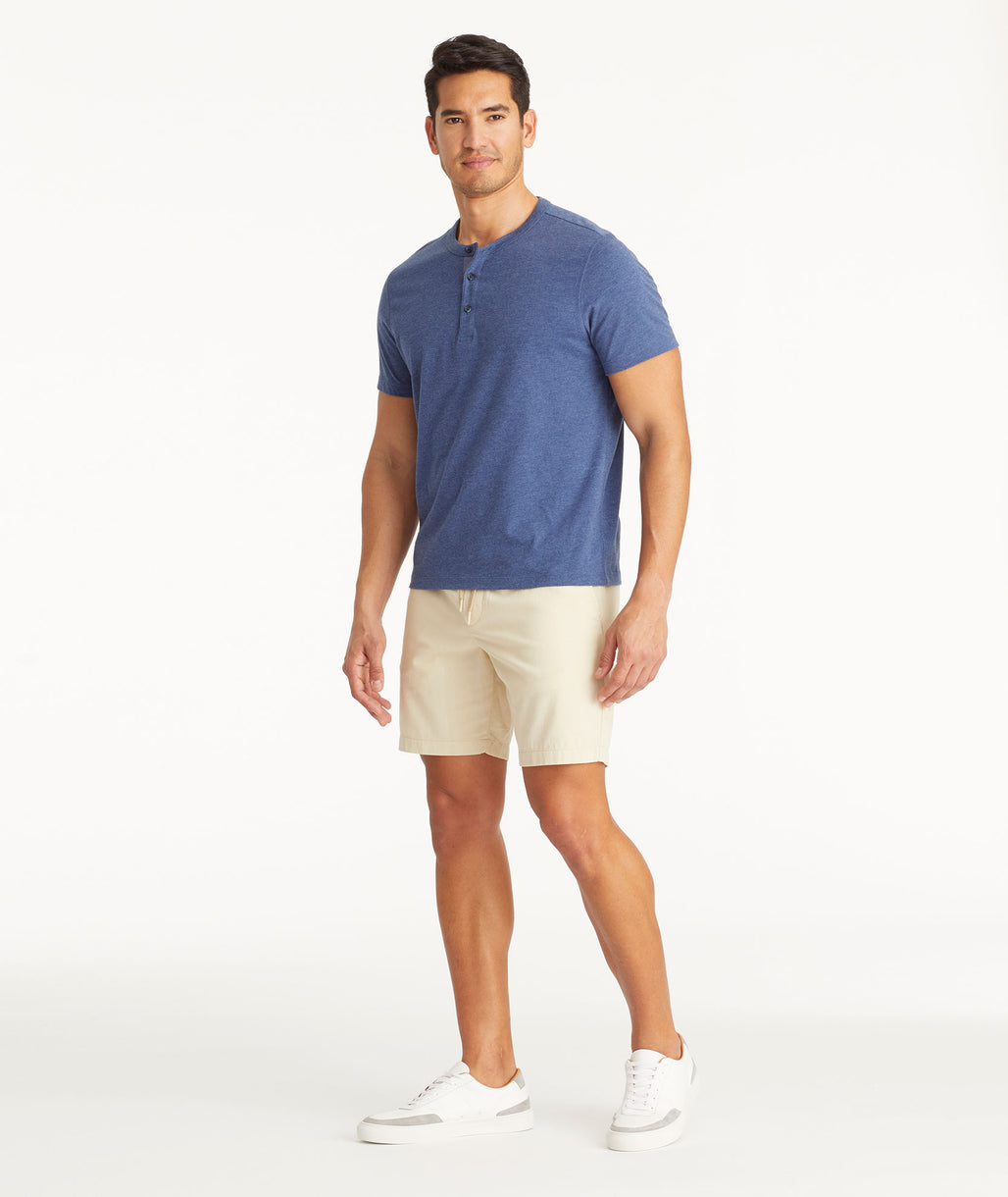 Model wearing UNTUCKit Tan Drawstring Shorts