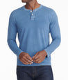 Model wearing a Dark Blue Long-Sleeve Pima Cotton Henley