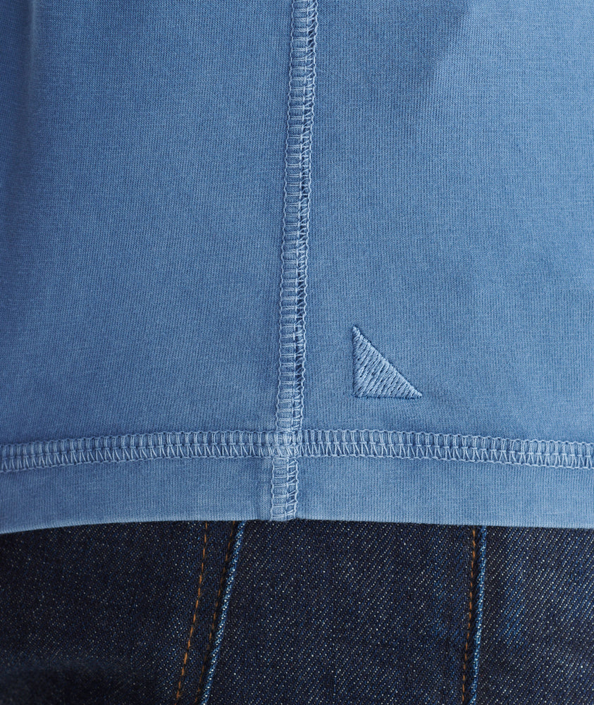 Model wearing a Dark Blue Long-Sleeve Pima Cotton Henley