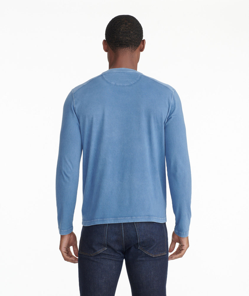 Model wearing a Dark Blue Long-Sleeve Pima Cotton Henley